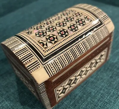 VTG Egyptian Hand Made Marquetry Wooden Trinket Box-Inlay Mother Of Pearl Mosaic • $14.99