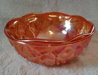 Orange Marigold Glass 8  Bowl Excellent Condition Outside Reflects As If Silver  • $36.75