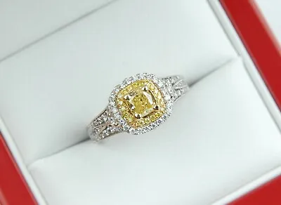 Cushion Cut Canary Yellow Diamond Engagement Ring • £1350.22