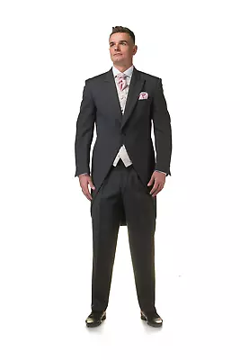 Grey Tailcoat Morning Suit 2 Piece Royal Ascot Jacket Trouser Herringbone Mens • $36.06