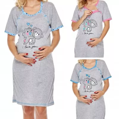 Maternity Women's Nightshirt Nursing Nightdress Pregnancy Breastfeeding Nightie • £11.99