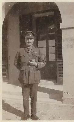 Vintage Old Photograph Man Cap Military Uniform Holding A Pipe Malta Nov 1919 • £3