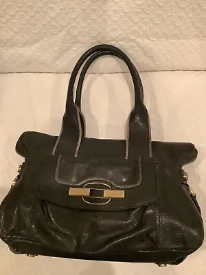 $100 • Buy TREESJE Black Leather  Gold Tone Hardware Shoulder Bag Handbag