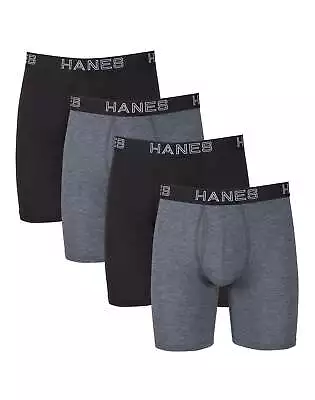 Hanes 4-Pack Men's Ultimate Long Leg Boxer Comfort Flex Fit  Brief Black/Grey • $24