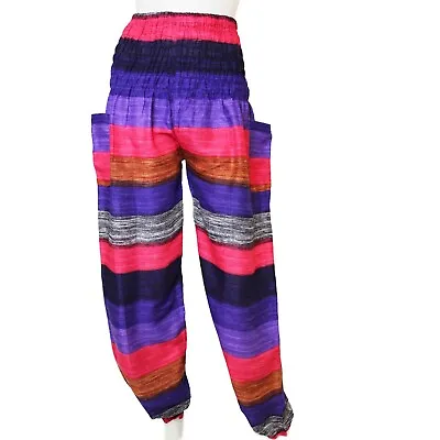 Women's Thai Harem Pants Smocked High Waist Yoga Boho Trousers With Side Pockets • $16.99