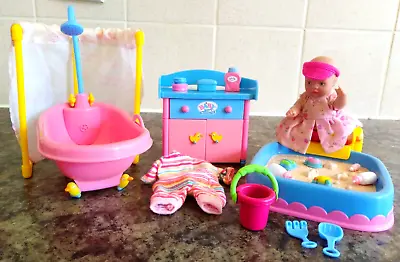 Zapf Creations Baby Born's Mini World Doll Sand Pit Bath Shower + Dresser Set • £41.95