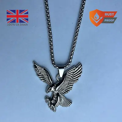 Eagle Necklace Chain Pendant Sports Men's Women Boys Kids Silver Stainless Steel • £7.99