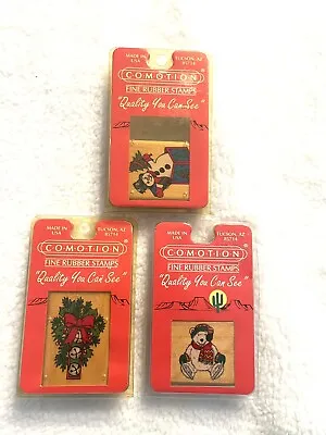 Vintage Set Of 3 Comotion Wood Rubber Stamps Christmas Holiday NIB Cabin • $15