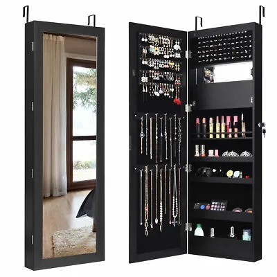 Lockable Mirror Jewelry Cabinet Armoire Organizer Wall Door Mounted W/LED Lights • $99.99