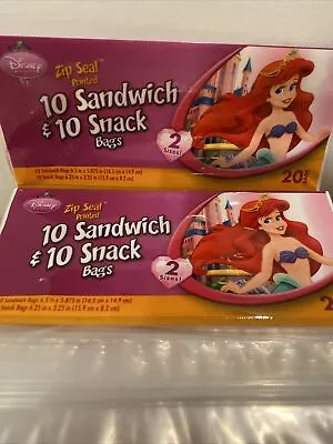 (2) Disney Little Mermaid Zip Seal Sandwich Snack Party Treat Lunch Bags 2 Sizes • $8