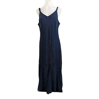 Catherines Size 16W Masquerade Beaded Gown Wedding Mother Of The Bride Maxi Navy • $42