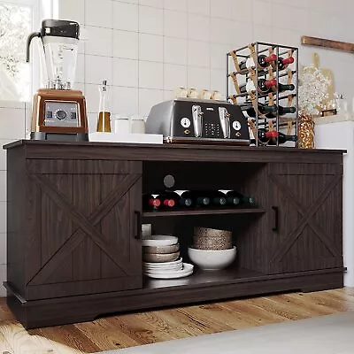 Farmhouse Sideboard Buffet Storage Cabinet With Barn Door Coffee Bar Cabinet • $119.99