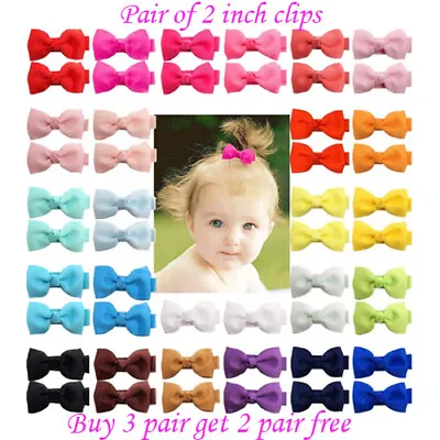 2 Inch 2  Small Baby Girls Kids Ribbon Hair Clip Bows Clips Cute Lot School Pair • £2.99