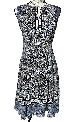 Maggy L Sleeveless Blue Black White Medallion Print Dress Size 4 • $7.50