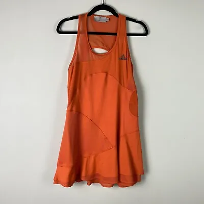 Adidas Stella McCartney Tennis Dress Womens Large Orange Mini Mesh Sleeveless • $49.95