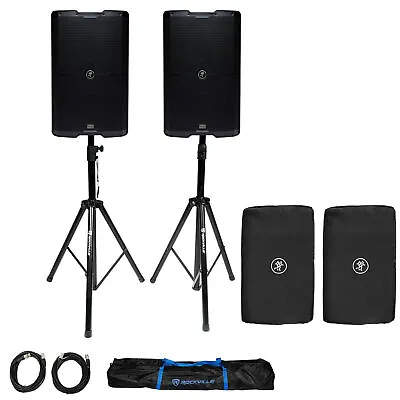 2 Mackie SRM215 V-Class 15” 2000w Powered Bluetooth PA DJ Speakers+Stands+Covers • $1635.98