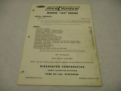 90-37343 1965 Mercury Mercruiser Marine 150 Engine Parts List Manual • $14.95