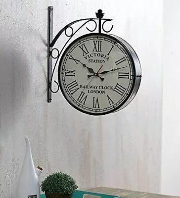 Double Sided Black 12 Inch Wall Clock Antique Style Station Christmas Decor Gif • £88.02