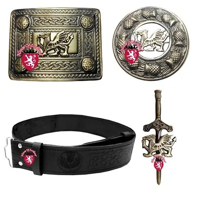 Scottish Kilt Outfit Pin & Brooch Antique Belt Buckle Leather Thistle Embossed • £28.99