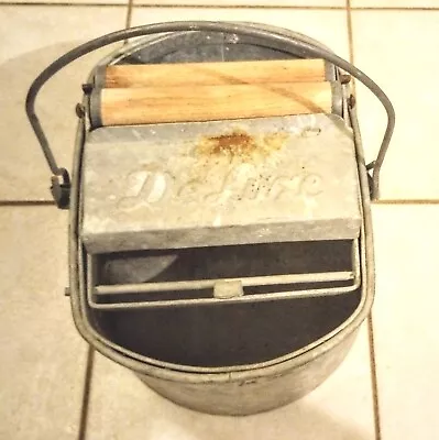 Vintage De Luxe Galvanized Metal Mop Bucket W/ Wood Rollers & Handle Primitave • $25