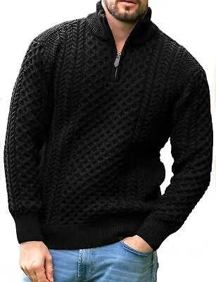 Vinsekep Men's Irish Fisherman Sweaters Cable Knit Half Zip Jacquard Pullover Sw • $152.23