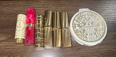 Vintage Gold Tone Metal & Plastic Lipstick Tubes & Powder Estée Lauder/Revlon • $50