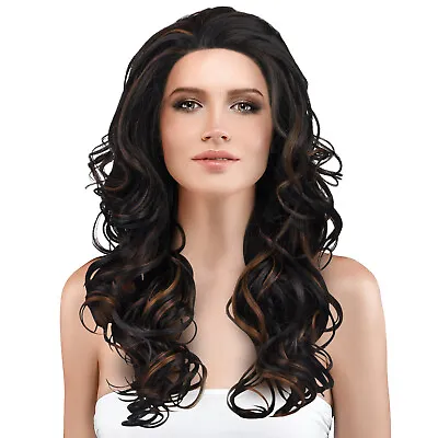 Body Wave Lace Front WigNatural Looking Synthetic Fiber Curly Long Hair Wig • $17.98