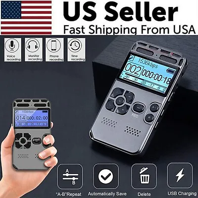 64GB Rechargeable LCD Digital Audio Sound Voice Recorder Dictaphone MP3 Player • $28.50