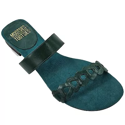 MOOTSIES TOOTSIES Morena Teal Braided Leather Flat Slip-On Slide Sandals 8M • $20.60