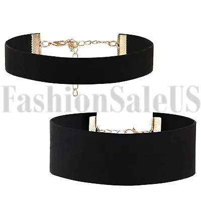 2pcs Gothic Black Wide Retro Velvet Choker Collar Bib Necklace Charm Pendant New • $9.99