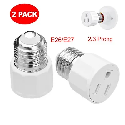 2 Pack E26/E27 2/3 Prong Light Socket To Plug Adapter Polarized Screw In Outlet • $10.79