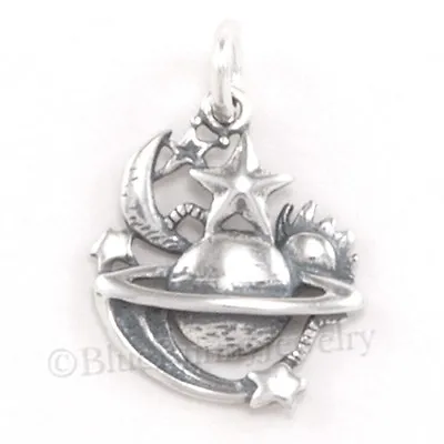 SUN MOON SHOOTING STAR PLANET Universe Sterling Silver Pendant Charm Celestial • $15.99