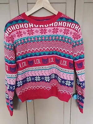 H&M Christmas Jumper Size XS 6 8 10 Cat Fairisle Red Pink Presents Snowflake • $18.64