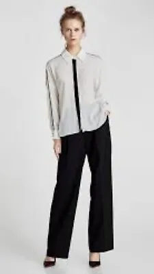 NWT ZARA Women’s Cream Ivory Black Relaxed Blouse Top Velvet Stripe X-Small XS • $15