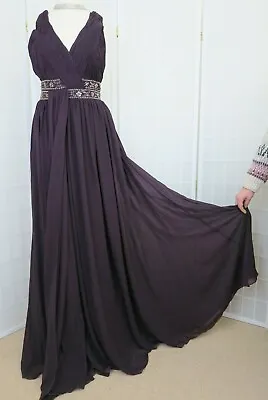 £110 • Buy Jora Collection Plum Embellished Grecian Style Maxi Dress Size XS UK 8 Ballgown