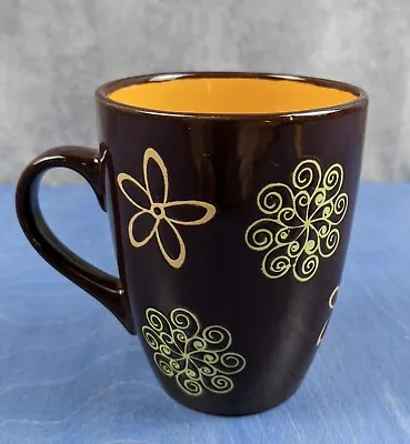 Mulberry Home Collection Coffee Tea Mug Brown Orange Flowers 4.25  Tall • $8.50