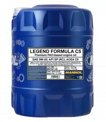 20L MANNOL C5 0W-20 Fully Synthetic Engine Oil Dexos 1 MB229.71 VOLVO RBS0-2AE • £79.99