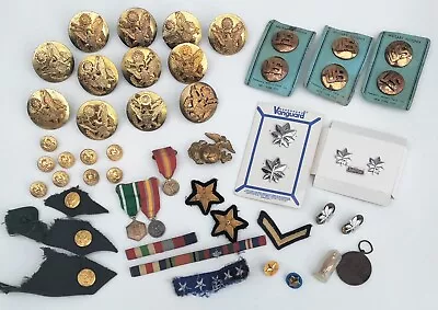 Vintage Military Lot Buttons Hat Badges Medals Pins + More • $49.99