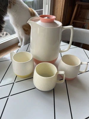 $27.80 • Buy Mid Century Modern Pink White Pitcher & Mugs Vacron Vacuum Bopp-Decker VINTAGE