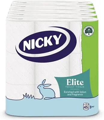 45 90 Nicky Elite 3Ply Toilet Rolls 3 Ply Bathroom Tissue Quilted Luxury  • £19.99