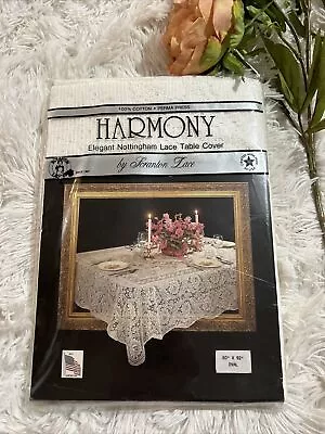 New Harmony Elegant Nottingham Lace Tablecloth 60x92 Oval White Filigree Cotton • $29.99