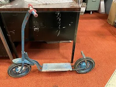 Vtg Antique 1940s Made In USA Wooden Blue Push Scooter Childrens Toy Rare • $149.95