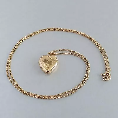 Vtg 1/20 14K Gold Filled Engraved Heart Locket Pendant Chain Necklace 18in Long • $30