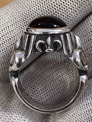 Vintage 3d Sterling Silver 925 Fleur De Lis Black Onyx Size 11.5 Ring. • $120