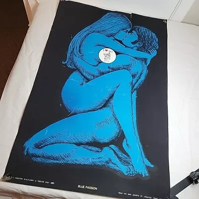 Vintage 1970s Blacklight Poster Blue Passion Hippie Lovers Psychedelic Romance  • $99.93