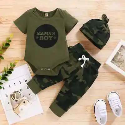 3PCs Newborn Baby Boy Baby Girl Clothes Set Letter Print Short Sleeve Bodysuit • $16.35