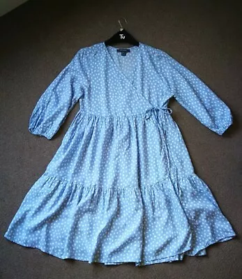 £7.99 • Buy Primark Blue Wrap Polka Dot Dress Size 10 Perfect As Maternity Dress