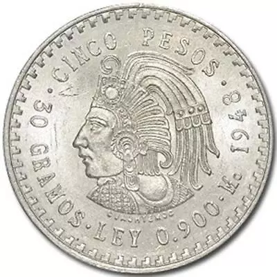 1947-1948 Mexico SILVER 5 Pesos  Cuauhtemoc  • $38.09