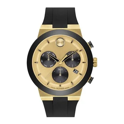 $742.84 • Buy New Movado Bold Fusion Yellow-Tone Black Silicone Strap Men's Watch 3600895