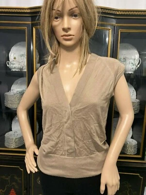 $39.99 • Buy Kaufmanfranco 021 Cashmere Silk Light Brown Plunging V Neck Sleeveless Sweater M